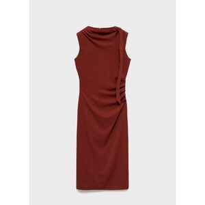 MANGO - Ruched dress with knot detail burnt orange - 2 - Woman